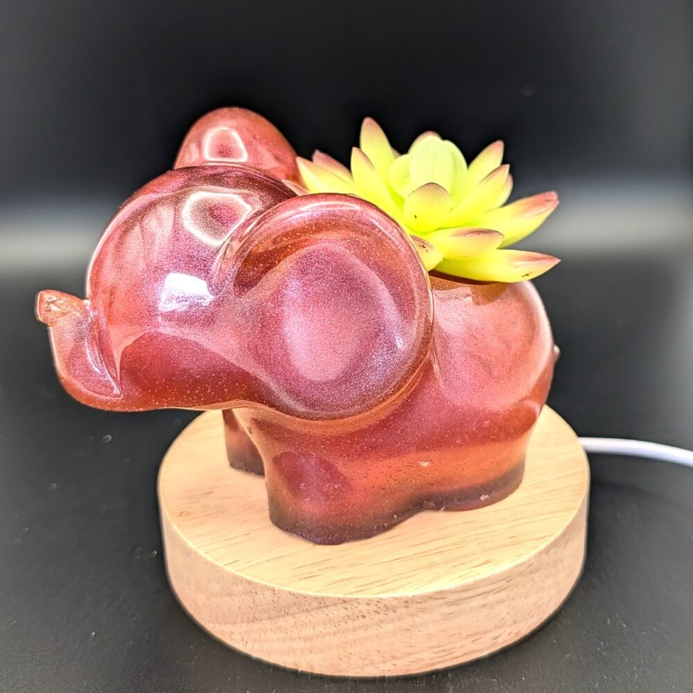 Elephant Nightlight/Ring Holder, Planter Handmade with Lighted Wooden Base